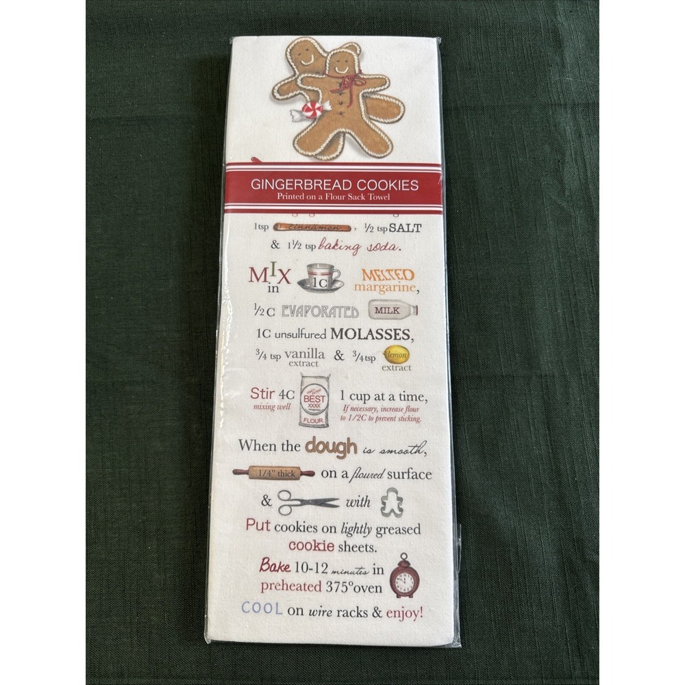Mary Lake Thompson Kitchen Tea Towel Gingerbread Cookie Recipe Christmas Holiday - Picture 2 of 3
